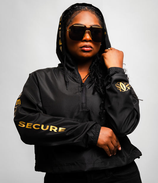 PS Crop Windbreaker Jacket - Black/Gold