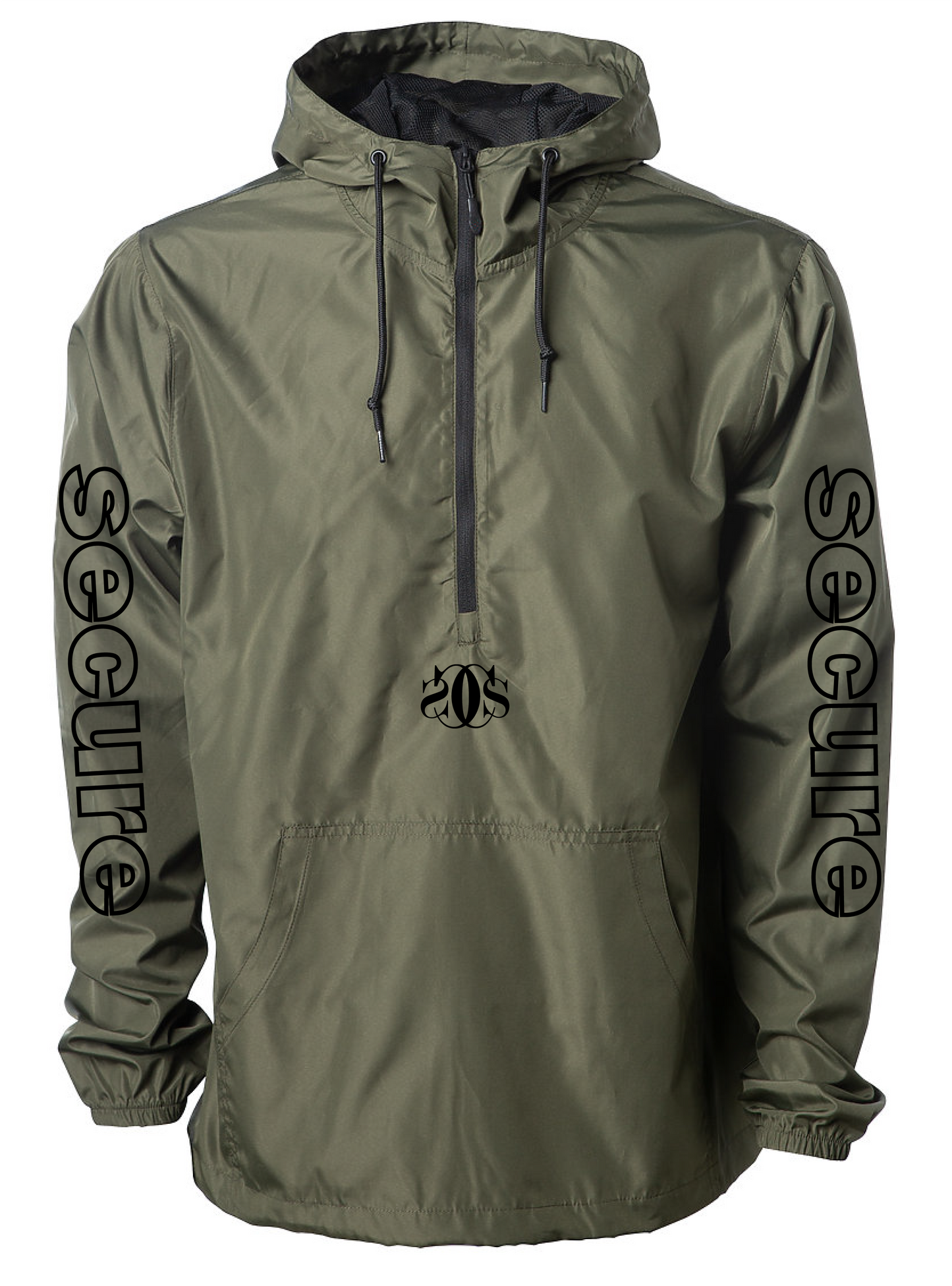 Secure Anorak Windbreaker - Military Green & Black